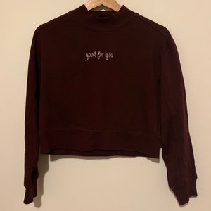 F21 Mock-neck Cropped Sweater w/ Embroidery